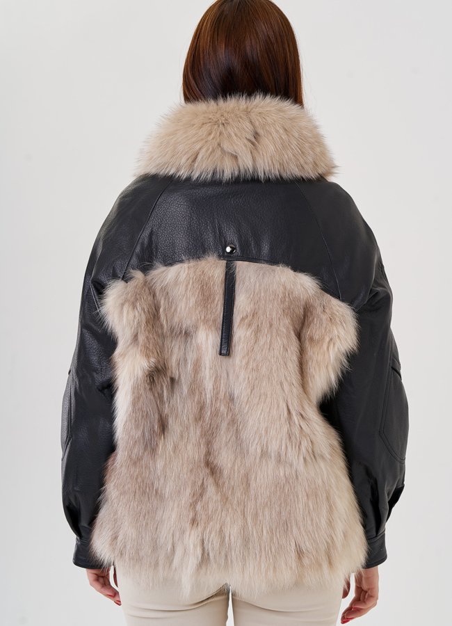Куртка кожаная с мехом модель № 75319 в кредит