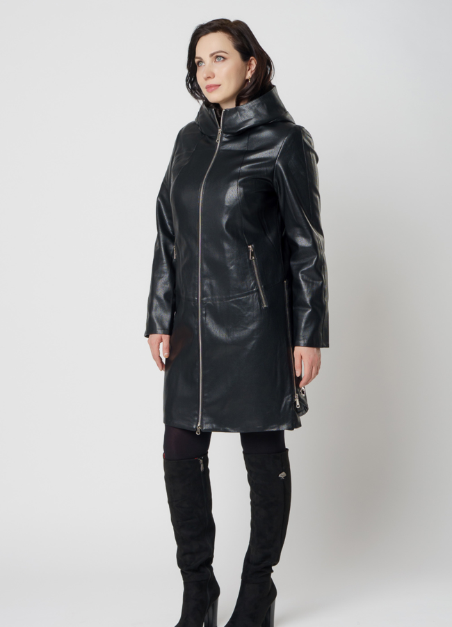 Пальто женское из эко кожи черного цвета модель № 18249 в кредит