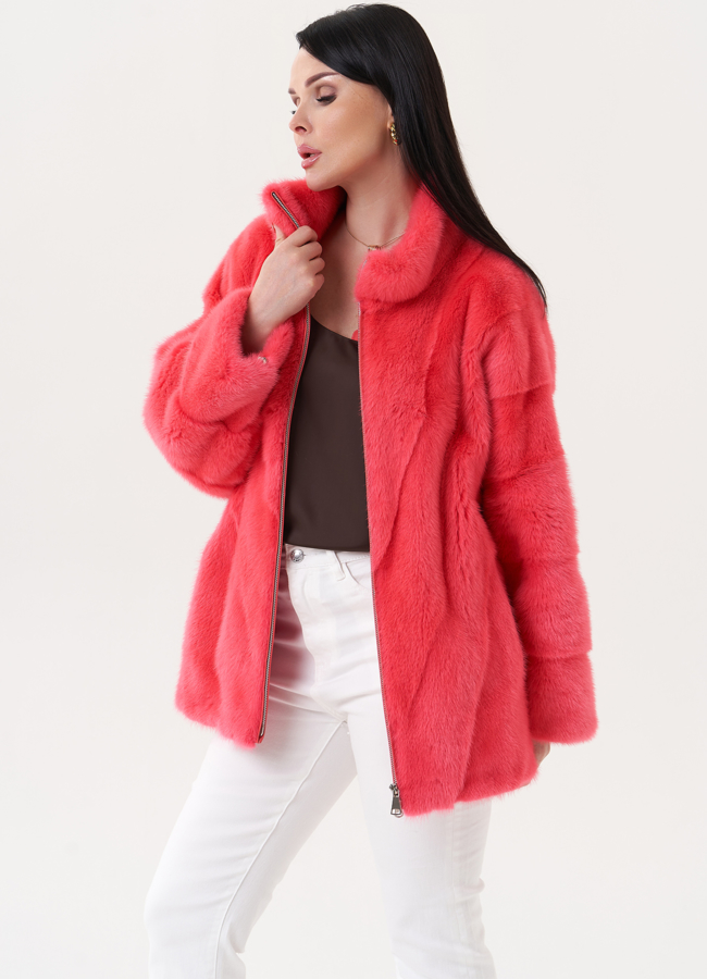 Шуба из меха норки розового цвета модель № 25756 в рассрочку