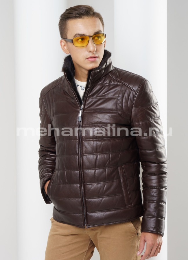 Кожаный пуховик модель № ПМ-70 универмаг малина