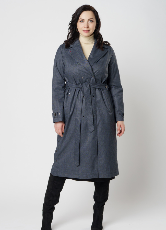 фото Плащ женский утепленный серого цвета модель № 20715