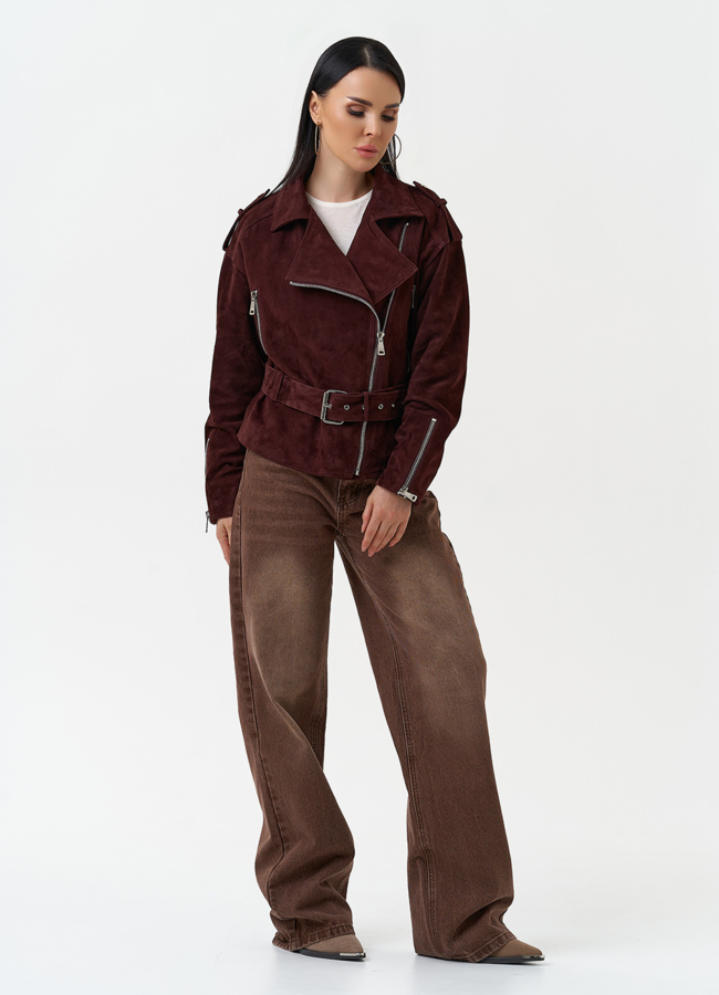 Женская куртка из натуральной замши с поясом модель № 30363 в рассрочку