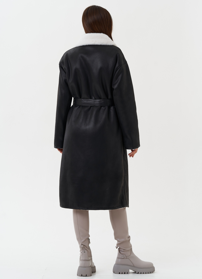 Удлиненное пальто из эко замши модель № 27710 в кредит