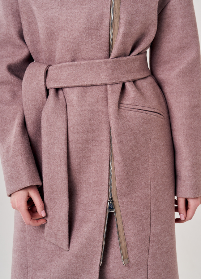 Пальто женское с капюшоном на поясе модель № 20563 универмаг малина