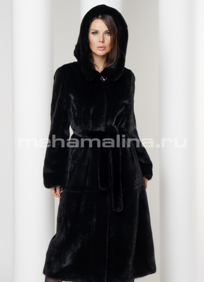 Шуба из скандинавской норки модель № S-583 меха малина