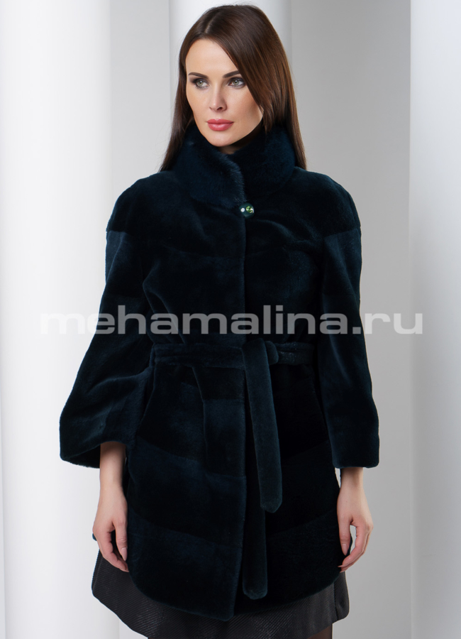 Укороченная шуба из стриженной нутрии модель № S-547 меха малина