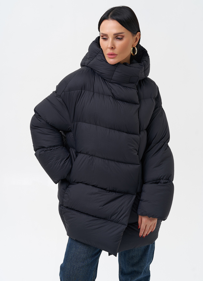 Женский пуховик с капюшоном  модель № 28969 меха малина