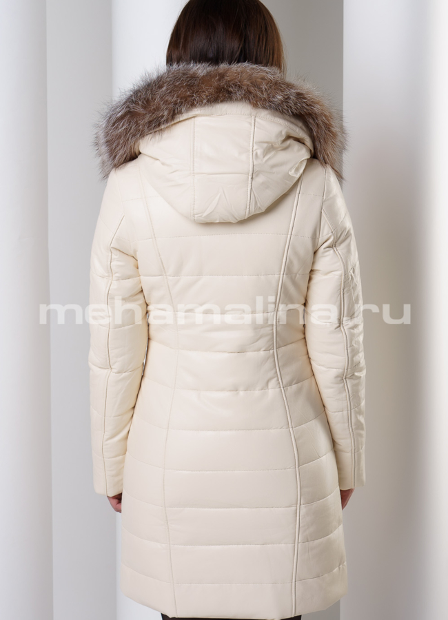 Светлый кожаный пуховик модель № 8779 универмаг малина