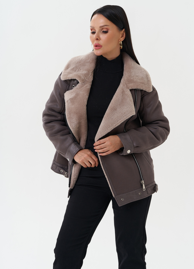 Женская дубленка из эко кожи модель № 27767 универмаг малина