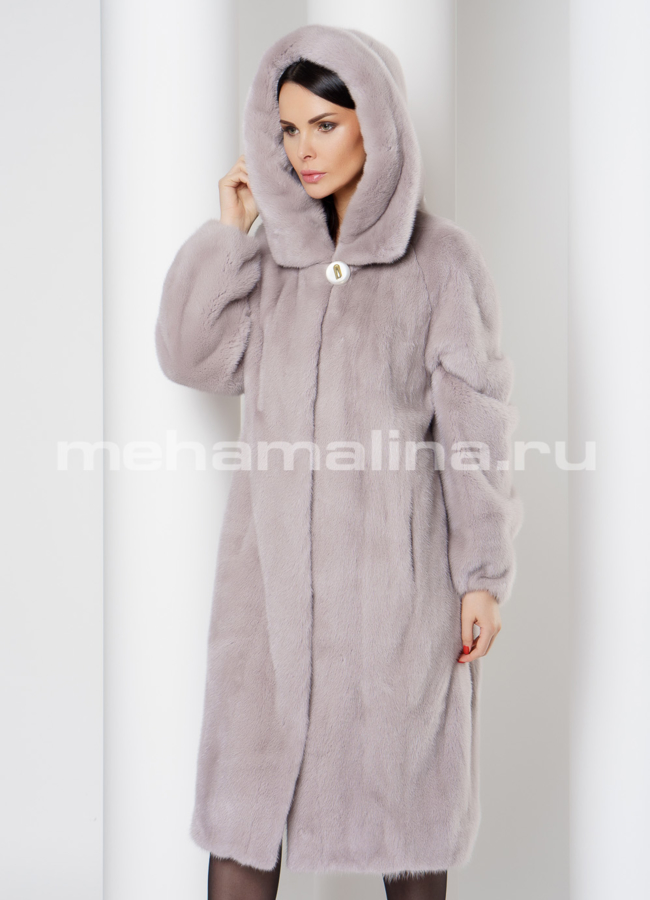 фото Шуба из норки с капюшоном, фасон баллон, цвет лаванда  модель № S-760