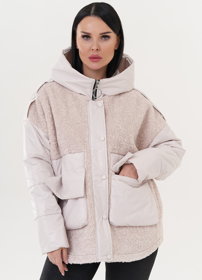 Женская куртка комбинированная с шерстью модель № 26614 меха малина