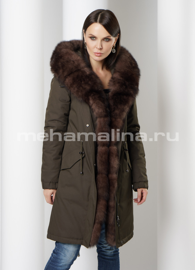 Меховая парка на молнии с капюшоном модель № 21822 универмаг малина