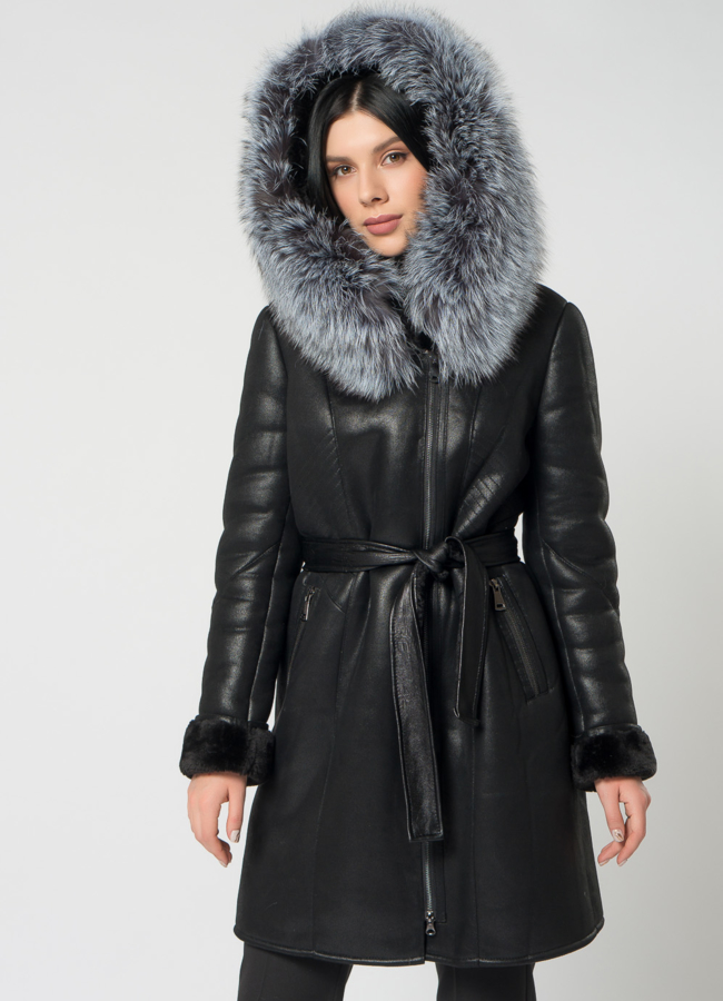 фото Дубленка из эко кожи черного цвета  модель № 22177