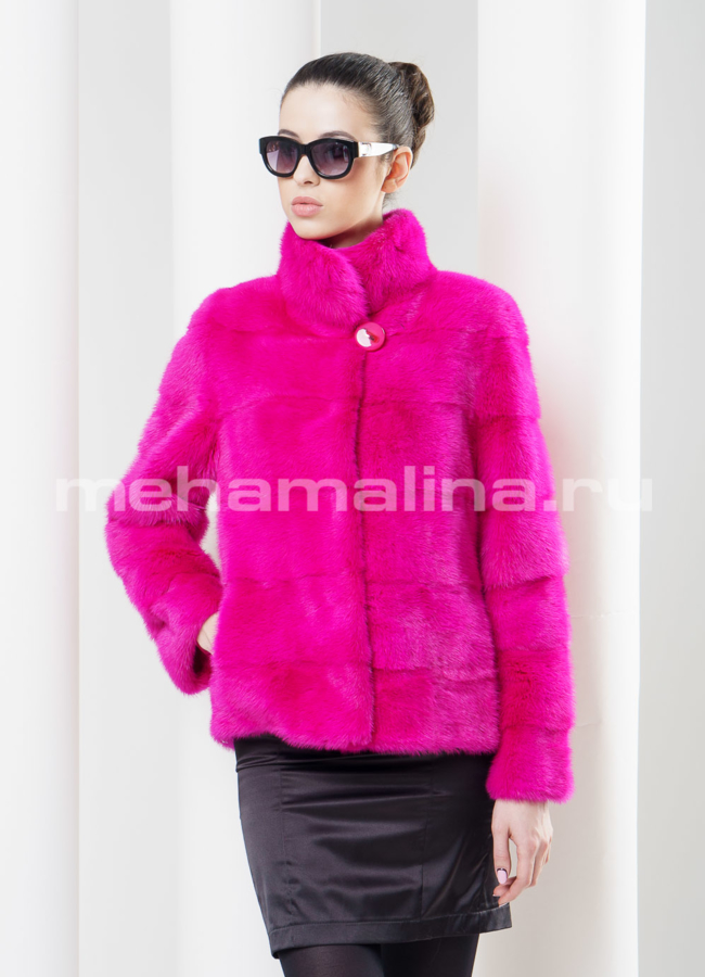 Шуба из норки розовая модель № S-337 меха малина