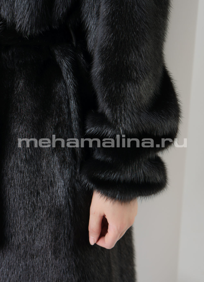 Норковая шуба черного цвета с английским воротником модель № S-750 универмаг малина