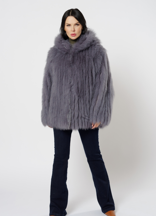 фото Шуба из песца в сером цвете модель № 21562