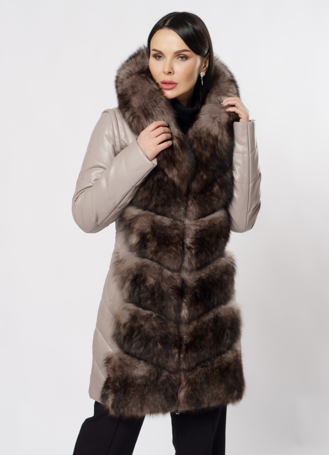 Пуховик-трансформер из эко кожи с капюшоном модель № 11750 универмаг малина