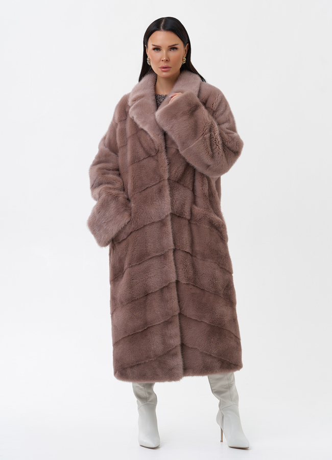 Норковая шуба пудрового цвета модель № 29256 меха малина