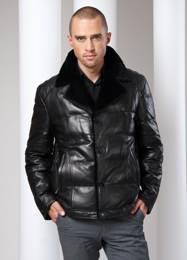 фото Кожаный пуховик модель № ПМ-5