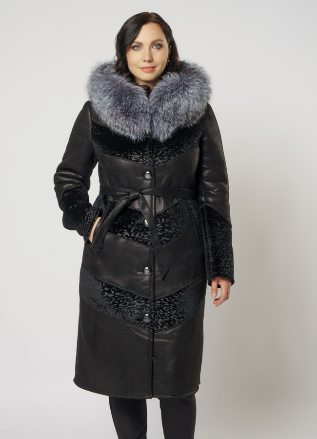 Дубленка эко на пуговицах с отделкой из чернобурки модель № 8207 универмаг малина