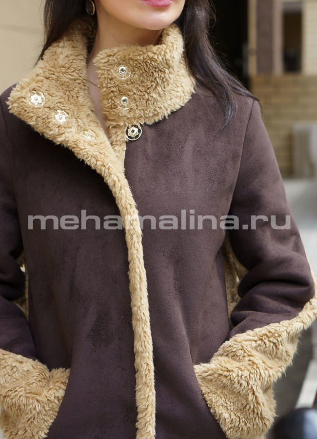 Дубленка эко с воротником на кнопках модель № 282 универмаг малина