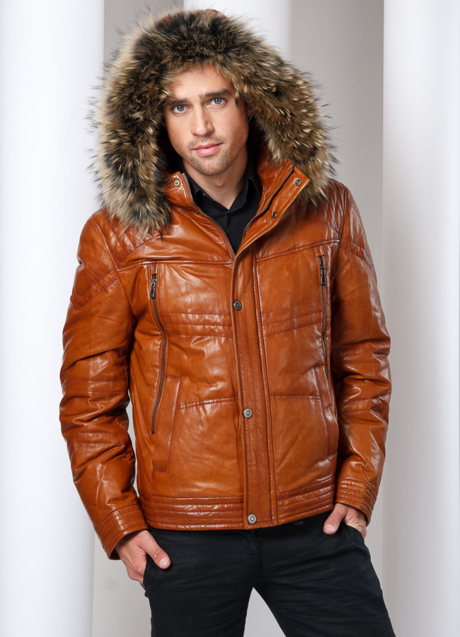 Кожаный пуховик модель № ПМ-2 в кредит Кожаный пуховик модель № ПМ-2 в кредит