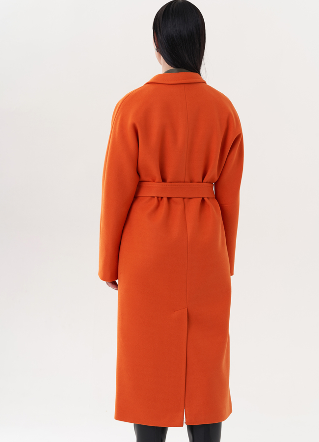 фото Женское пальто в оранжевом цвете модель № 26422