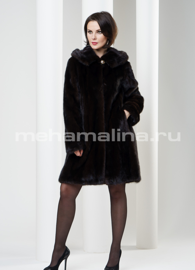 Шуба норка с капюшоном, цвет махагон, длина 90см модель № S-174 в рассрочку