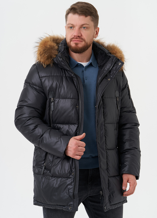 Пуховик с отделкой из меха енота модель № 28823 универмаг малина