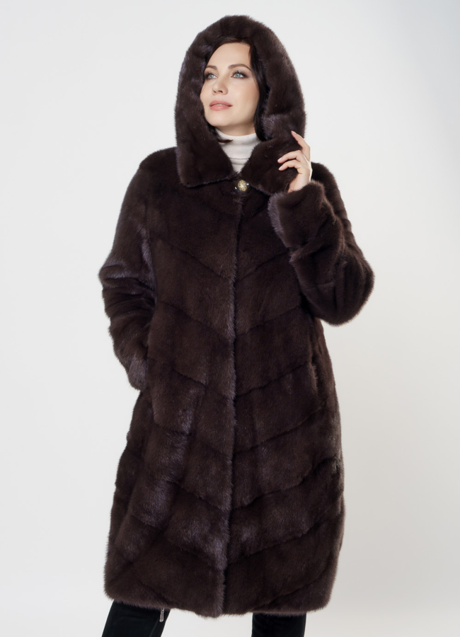 Длинная норковая шуба с капюшоном модель № S-1005 универмаг малина