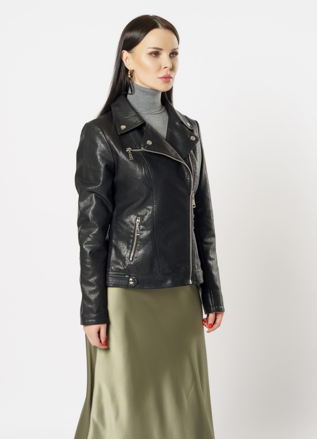 Куртка из эко кожи черного цвета модель № 22695 универмаг малина