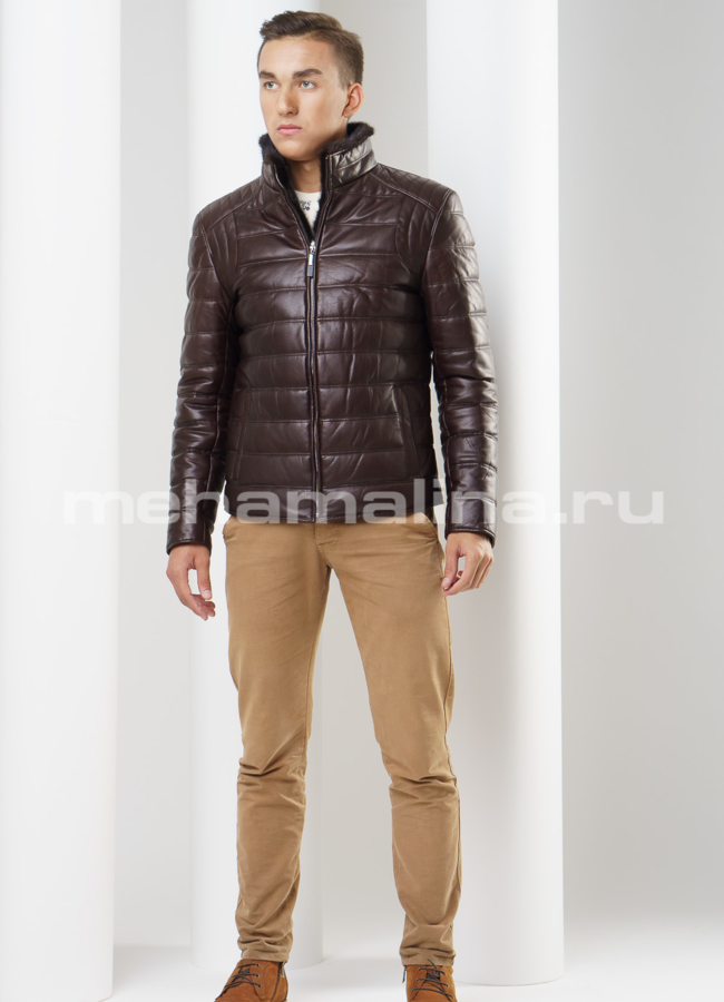 Кожаный пуховик модель № ПМ-70 в рассрочку
