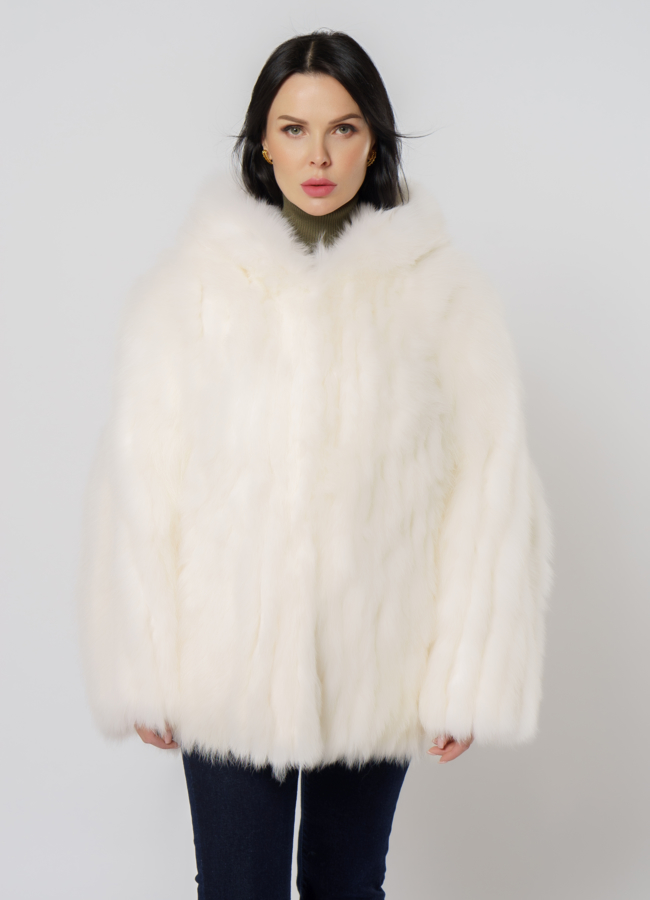 Шуба из песца в белом цвете модель № 21563 универмаг малина