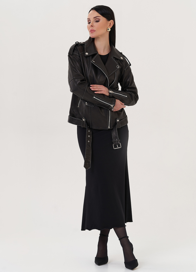 Кожаная куртка с контрастной строчкой модель № 597 в кредит Кожаная куртка с контрастной строчкой модель № 597 в кредит