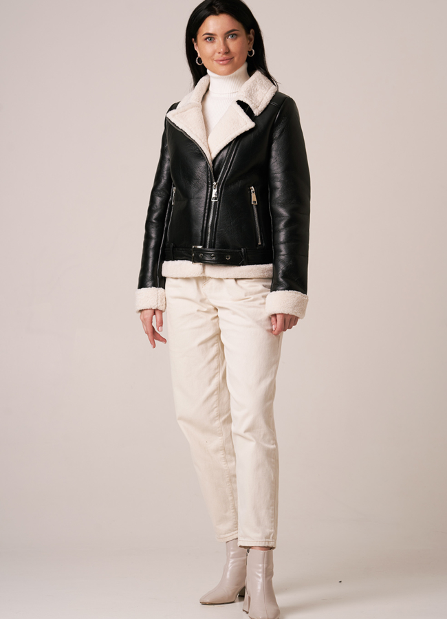 Дубленка с отделкой из белого искусственного меха модель № 2091 универмаг малина