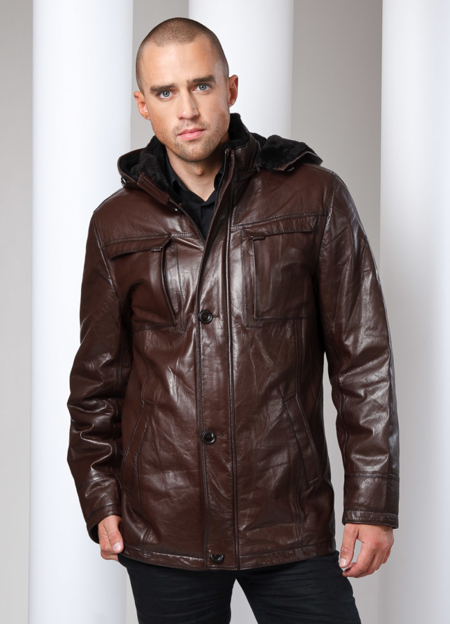 Дубленка с отстежным капюшоном модель № DM-9 меха малина