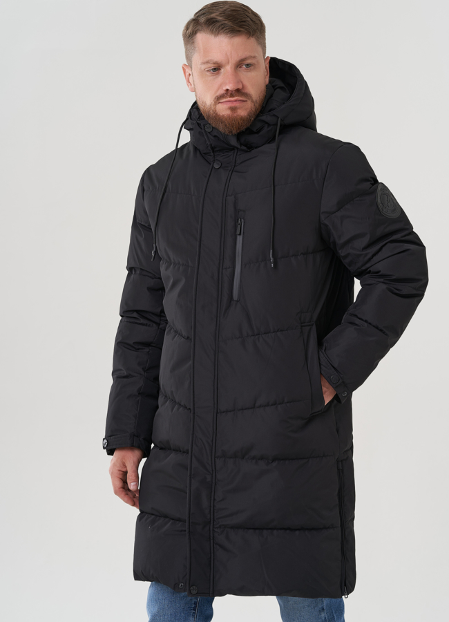 Мужская куртка с капюшоном черного цвета  модель № 82426 универмаг малина