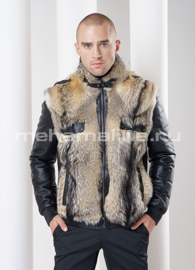 Мужская зимняя куртка из волка модель № DM-82 меха малина