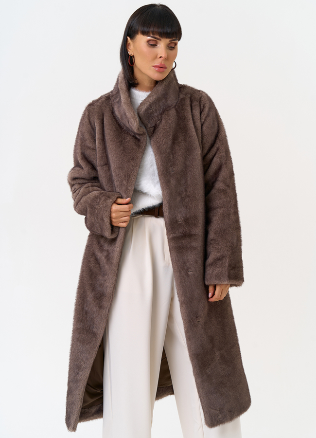 Женская шуба из эко меха с воротником стойкой модель № 31256 универмаг малина Женская шуба из эко меха с воротником стойкой модель № 31256 универмаг малина