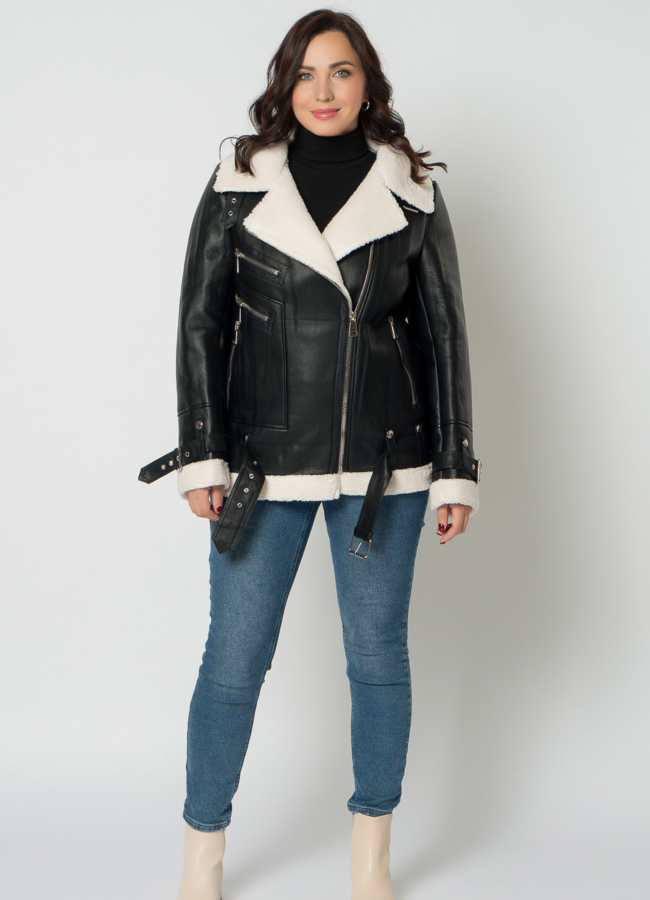 фото Дубленка пилот из эко кожи в черном цвете модель № 18284