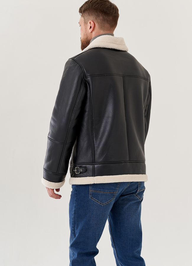 Мужская эко дубленка -  пилот черного цвета  модель № 79657 в кредит Мужская эко дубленка -  пилот черного цвета  модель № 79657 в кредит