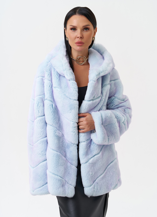 Шуба из меха кролика с капюшоном модель № 28909 универмаг малина