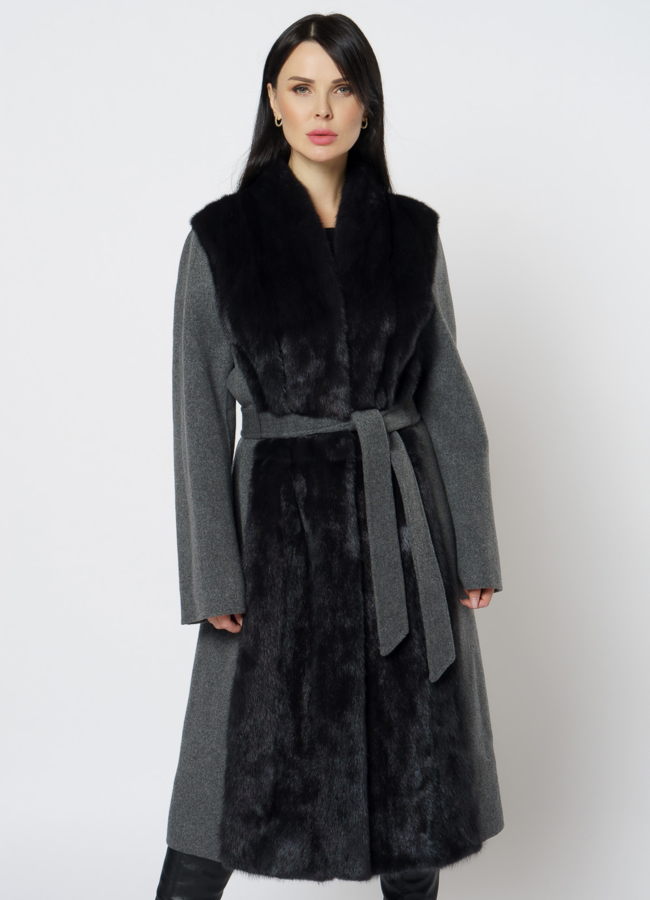 Пальто комбинированное с мехом норки модель № 1950 меха малина