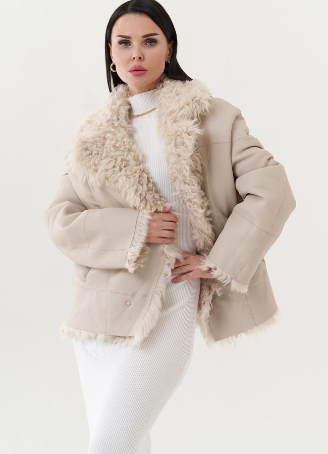 Натуральная двухсторонняя дубленка модель № 26828 универмаг малина