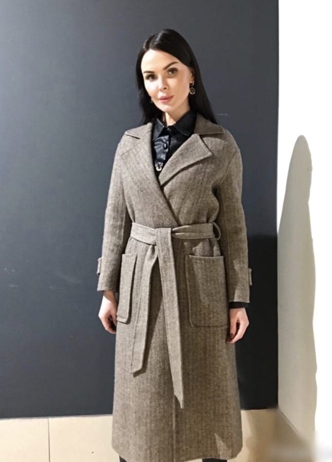 Пальто женское из шерсти модель № 12193 меха малина