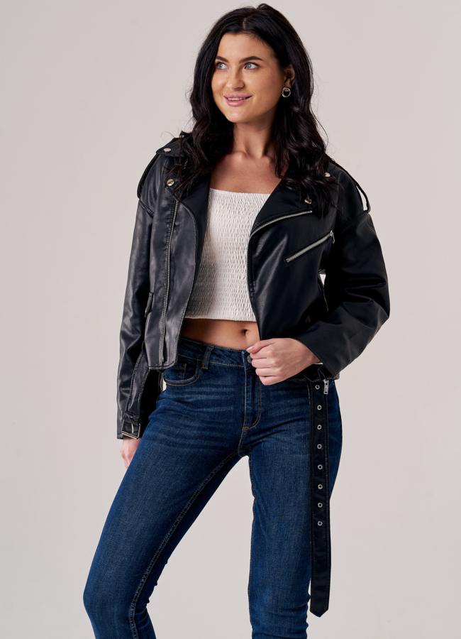 Куртка из эко кожи черного цвета модель № 2122 универмаг малина