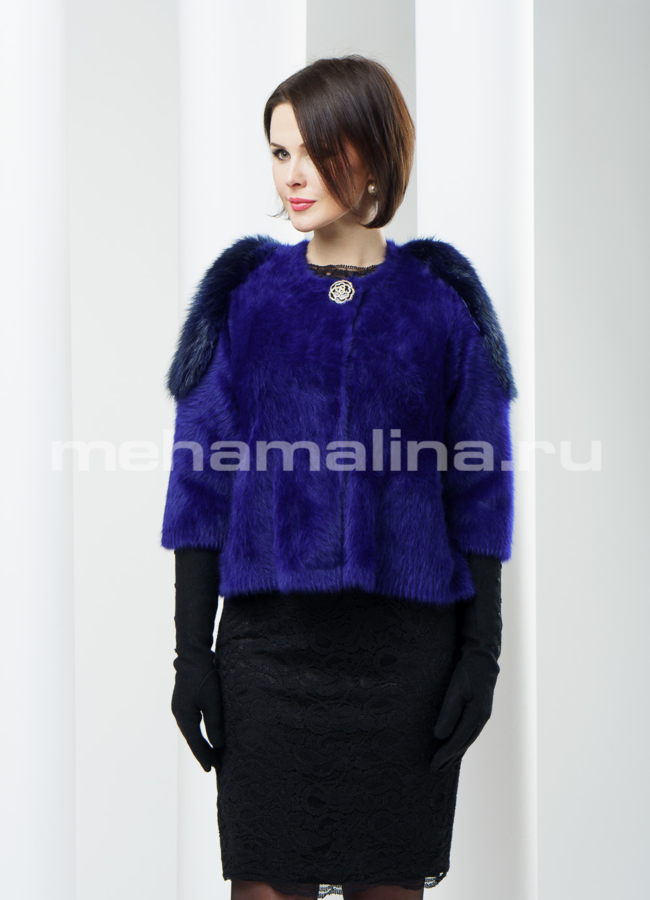 фото Жакет из ангоры, отделка бобр модель №  BP-11