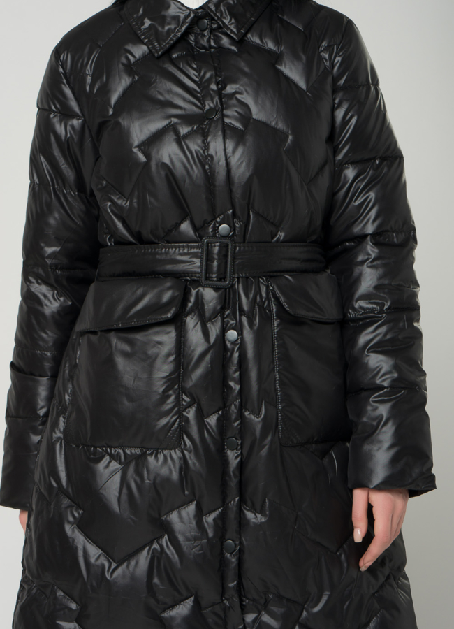 Удлиненное женское пальто  в черном цвете с отложным воротником модель № 22330 универмаг малина