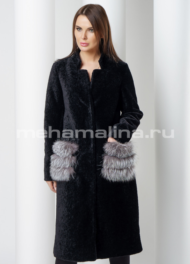 Пальто меховое с накладными карманами модель № K-397 в рассрочку