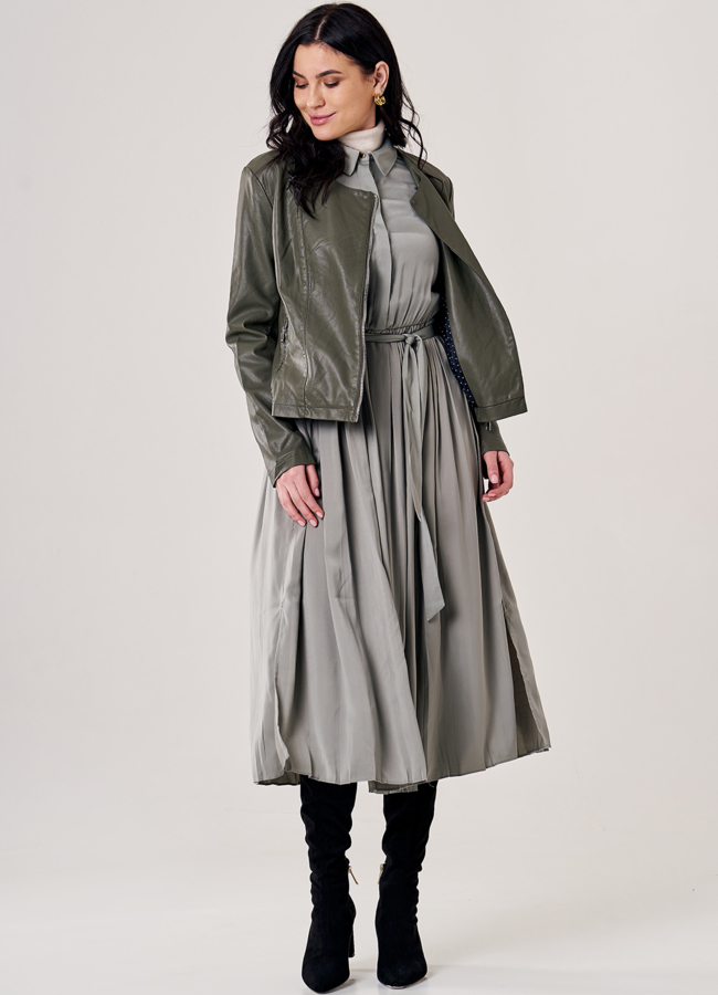 Куртка из эко кожи зеленого цвета модель № 20507 в рассрочку